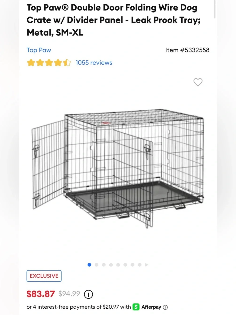 Top Paw® Double Door Folding Wire Dog Crate w/ Divider Panel - Leak Prook Tray